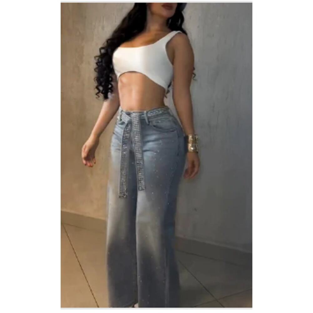 NWT Chicme Rhinestone Decor High Waist Zipper Fly Jeans Sz 2XL